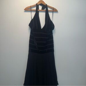 NWT JS Collections Black Silk/Velvet/Sheer Skirting Halter Neck Hi Low Hem Sz 12